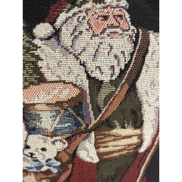 2 Santa Christmas Tapestry Pillows Black Background  Vintage Style 12” Each - Picture 10 of 12